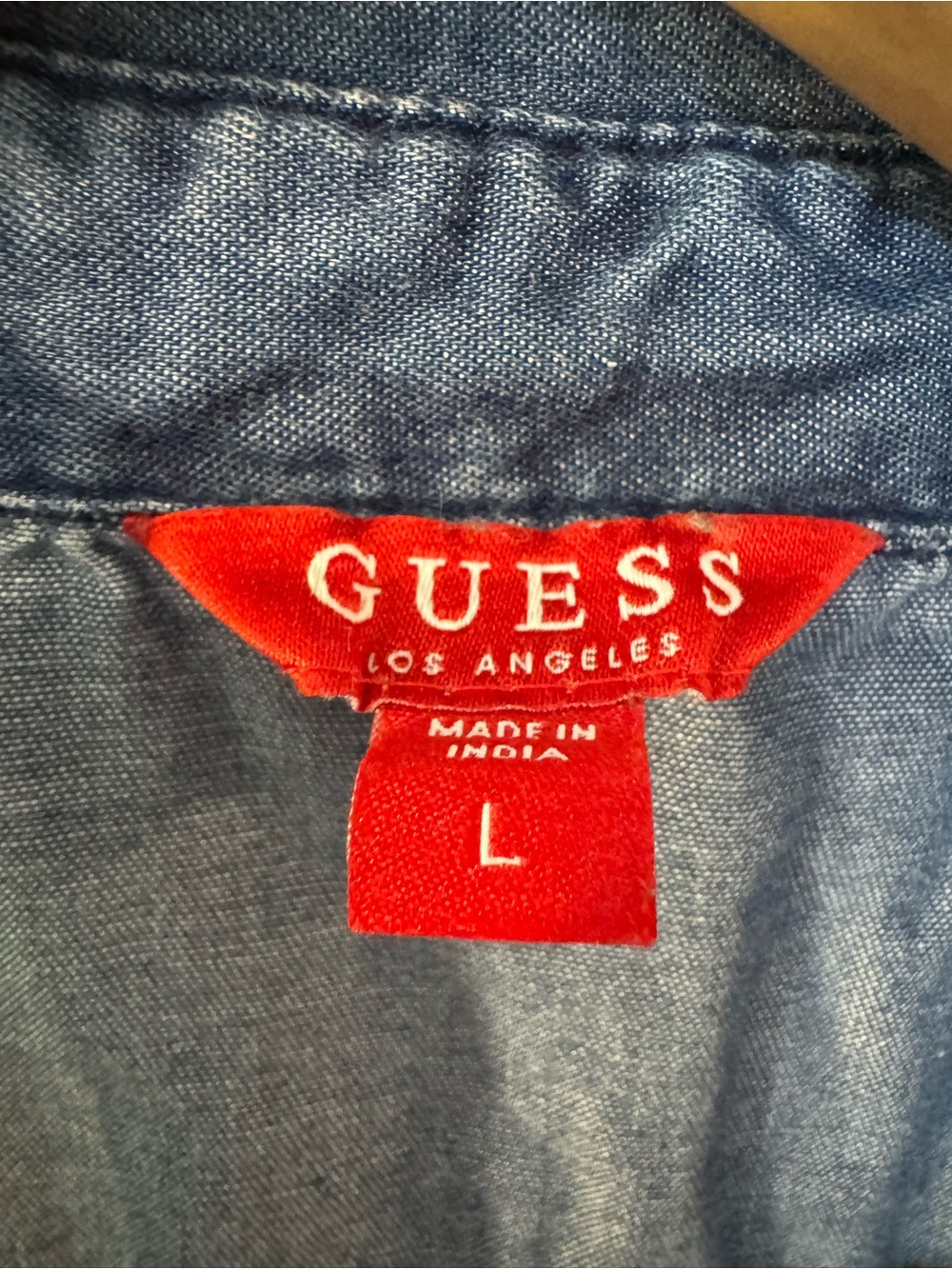 GUESS Los Angeles Chambray Shirt Dress Women’s Large Blue Denim Mini Dress - Picture 4 of 7